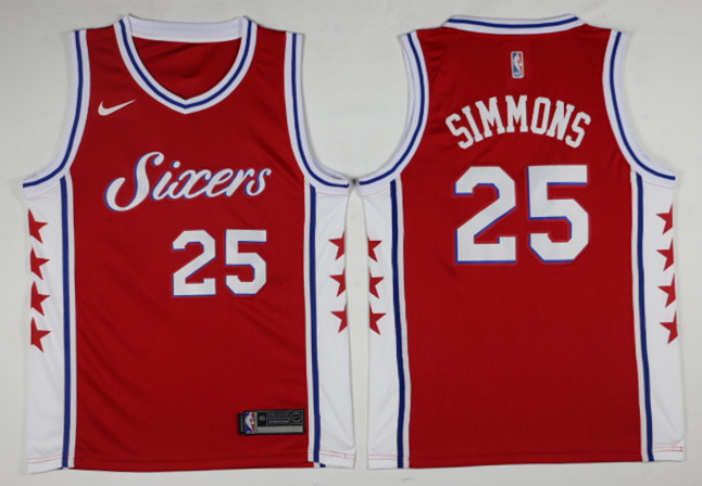 Men Philadelphia 76ers #25 Simmons Red Game Nike NBA Jerseys